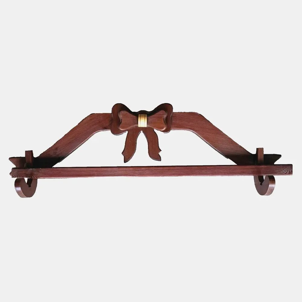 Vintage Wood Bow Quilt Rack Holder Wall Mounted Cottagecore Country Farmhouse